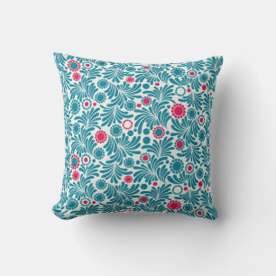 Elegantes Teal- und Magenta-Blattmuster Kissen