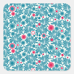 Elegantes Teal- und Magenta-Blattmuster Quadratischer Aufkleber