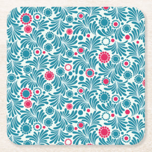 Elegantes Teal- und Magenta-Blattmuster Rechteckiger Pappuntersetzer