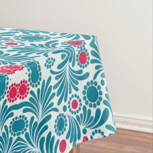 Elegantes Teal- und Magenta-Blattmuster Tischdecke