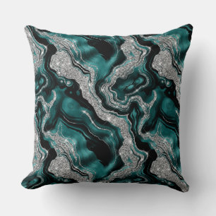 Elegantes Teal- und Silber-Glitter-Achat-Muster Kissen