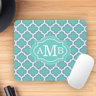 Elegantes Teal-Vierpass-Muster mit individuellem M Mousepad
