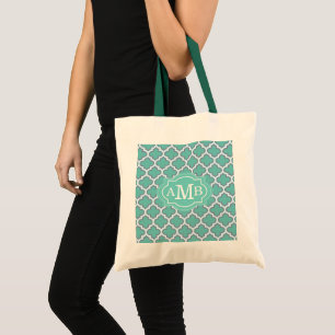 Elegantes Teal-Vierpass-Muster mit individuellem M Tragetasche
