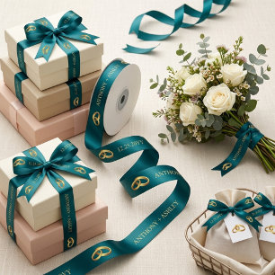Elegantes Teal weiß personalisierter Name Satinband