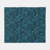 Elegantes Tealblau-Barock-Blumenmuster Fleecedecke (Vorderseite (Horizontal))
