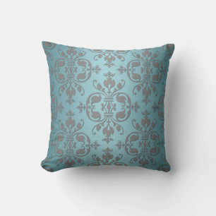 Elegantes Tealblau und Grau Damast Kissen