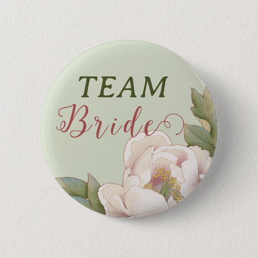 Elegantes Team Bride Sage und Blush Pink Floral Button (Vorderseite)