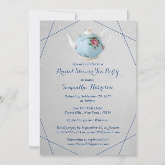 Elegantes Teapot Brautparty Teezeremonie Party Einladung (Vorderseite)