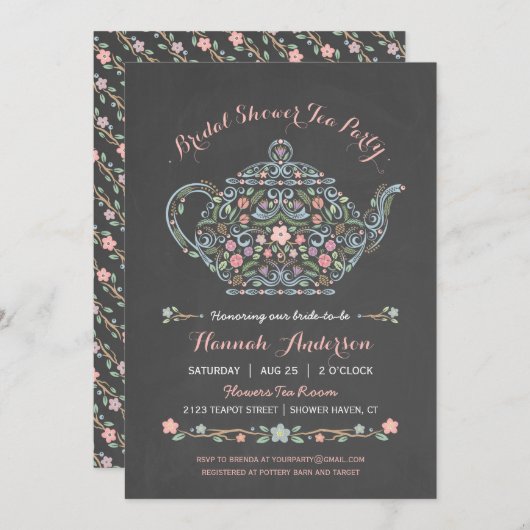 Elegantes Teekopf Brautparty Einladung (Vorne/Hinten)