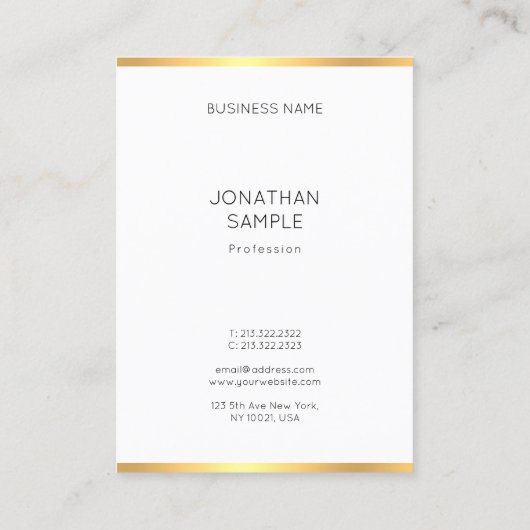 Elegantes Template Trendy Modern Gold White Einfac Visitenkarte (Rückseite)