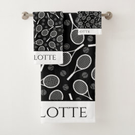 Elegantes Tennis Ball Racket Muster Stilvoll Schwa Badhandtuch Set