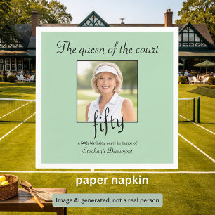 Elegantes Tennisfoto zum 50. Geburtstag der Frau Serviette