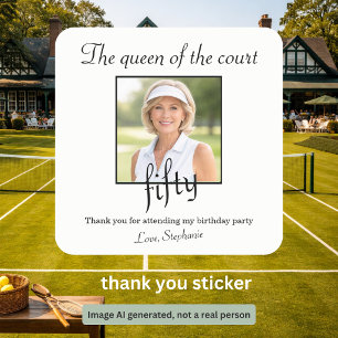 Elegantes Tennisfoto zum 50. Geburtstag für Damen Quadratischer Aufkleber