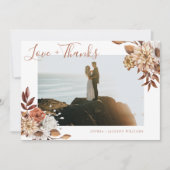 Elegantes Terracotta Floral Script Foto Dankeskarte (Vorderseite)