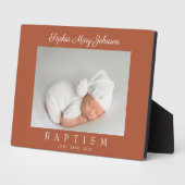 Elegantes Terracotta Script Taufe Foto Fotoplatte (Seite)