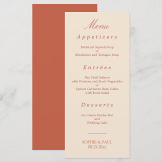 Elegantes Terracotta Script Wedding Menu Menükarte