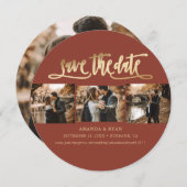 Elegantes Terracotta und Gold Wedding Foto Save The Date (Vorne/Hinten)