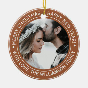 Elegantes Terracotta-Weihnachtsmonogramm-Foto Keramik Ornament