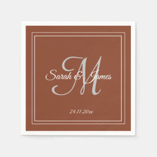 Elegantes Terracotta & White Monogram Wedding Pape Serviette