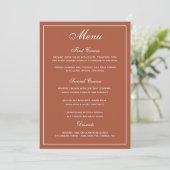 Elegantes Terracotta White Script Wedding Menu Menükarte (Stehend Vorderseite)