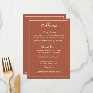 Elegantes Terracotta White Script Wedding Menu Menükarte