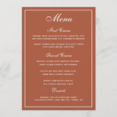 Elegantes Terracotta White Script Wedding Menu Menükarte (Vorderseite)