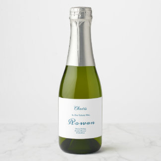 Elegantes Terrakotta & Blau | Mini-Wein für Brautp Schaumweinetikett