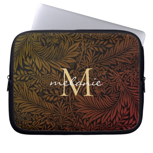 Elegantes Terrakotta-Boho-Botanik-Muster-Monogramm Laptopschutzhülle (Vorderseite)
