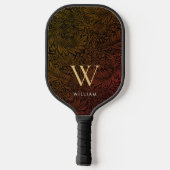 Elegantes Terrakotta-Boho-Botanik-Muster-Monogramm Pickleball Schläger (Rückseite)