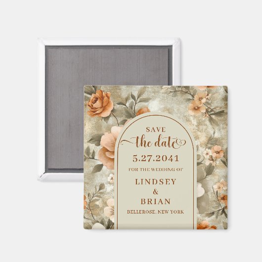 Elegantes Terrakotta-Elfenbein-Salbei-Blumen- "Sav Magnet (Vorderseite/Rückseite)