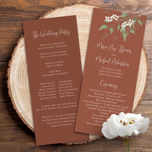 Elegantes Terrakotta-Hochzeitsprogramm Custom Programm