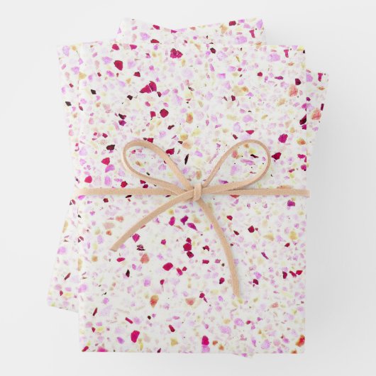 Elegantes Terrazzo Retro Lila, weißes Muster Geschenkpapier Set (Beispiel)
