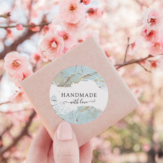 Elegantes Texturblau, handgefertigt mit Liebe Runder Aufkleber