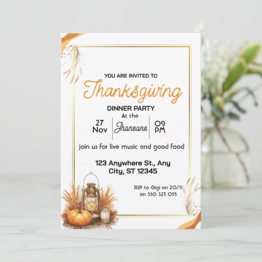 Elegantes Thanksgiving-Dinner Einladung (Stehend Vorderseite)
