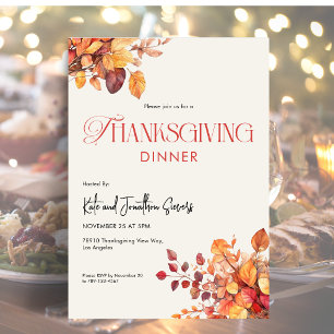 Elegantes Thanksgiving-Dinner Herbstlaub Einladung