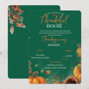 Elegantes Thanksgiving-Dinner-Kürbis-Herbstblätter Einladung