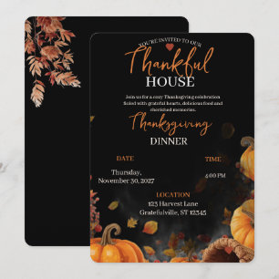 Elegantes Thanksgiving-Dinner-Kürbis-Herbstlaub Einladung