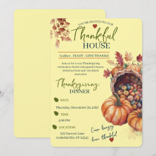 Elegantes Thanksgiving-Dinner-Kürbis-Herbstlaub Einladung