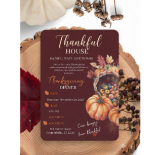 Elegantes Thanksgiving-Dinner-Kürbis-Herbstlaub  Einladung