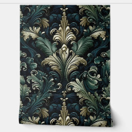 Elegantes, tiefblaugrünes Muster im Viktorianische Tapete