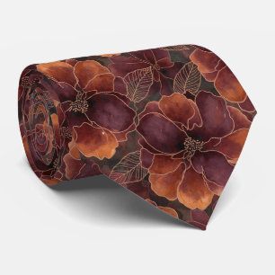 Elegantes tiefes Burgund und Kupfer abstraktes Flo Krawatte