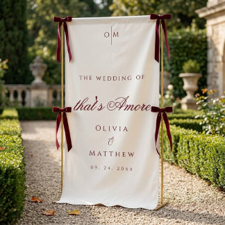 Elegantes tiefes Weinrot Hochzeits Willkommen Banner
