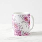 Elegantes, tiefrosa, florales Herz Wasserfarbe Kaffeetasse (VorderseiteRechts)