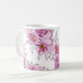 Elegantes, tiefrosa, florales Herz Wasserfarbe Kaffeetasse (Vorderseite Links)