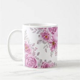 Elegantes, tiefrosa, florales Herz Wasserfarbe Kaffeetasse