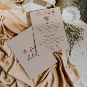 Elegantes tiefrotes Blumenstrauß-Hochzeitsdetails Begleitkarte