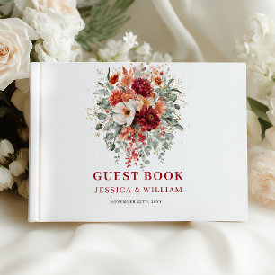 Elegantes Tiefrotes Marsala Herbst Hochzeits Gäste Gästebuch