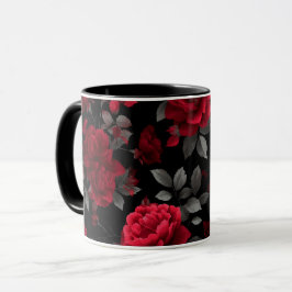 Elegantes Tiefrotes Rosen-Schwarzes Blumenmuster Tasse