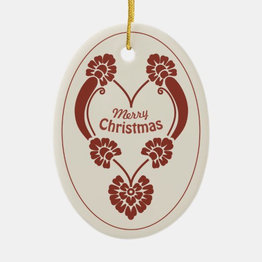 Elegantes tiefrotes Weihnachtsherz CC1069 Keramik Ornament (Vorne)