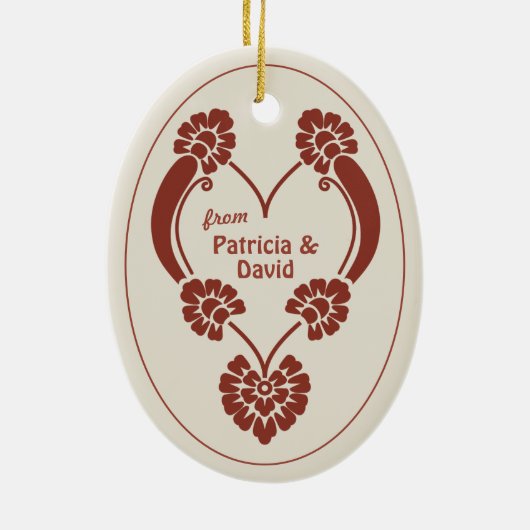 Elegantes tiefrotes Weihnachtsherz CC1069 Keramik Ornament (Hinten)